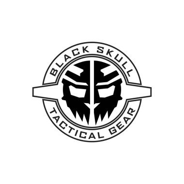 Ordu, cephanelik, taktik, teçhizat, dükkan, silah, ordu ve diğerleri için Çember Taktik Kafatası Savunma logosu tasarım şablonu