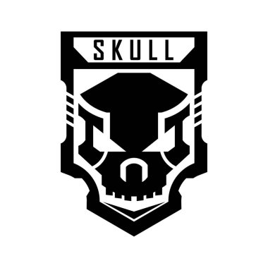 Askeri, cephanelik, taktik, teçhizat, dükkan, silah, ordu ve diğer şeyler için Kalkan Taktiksel Kafatası Savunma logosu tasarım şablonu