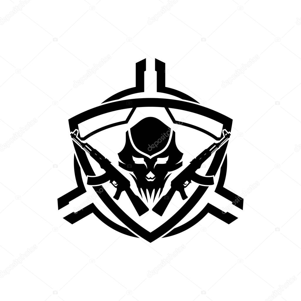 Badge weapon gun Tactical Wings Skull Defense logo design template for military, armory, tactical, gear, shop, weapon, army, and other