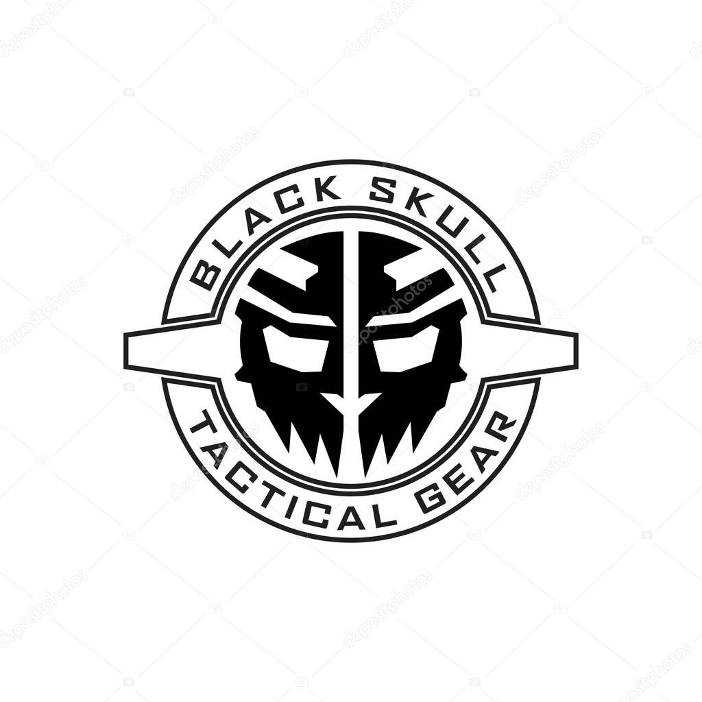 Circle Tactical skull Defense logo design template for military, armory, tactical, gear, shop, weapon, army, and other
