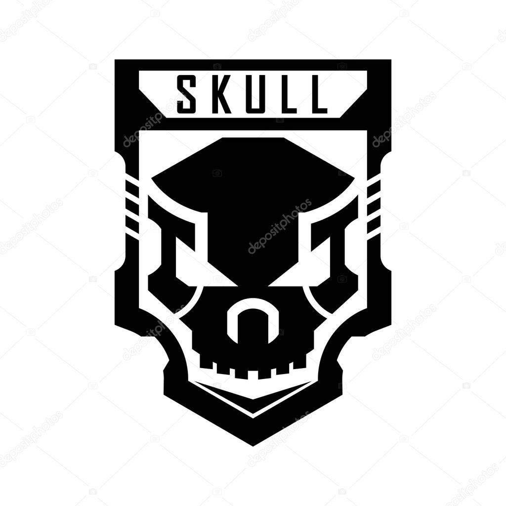 Shield Tactical skull Defense logo design template for military, armory, tactical, gear, shop, weapon, army, and other