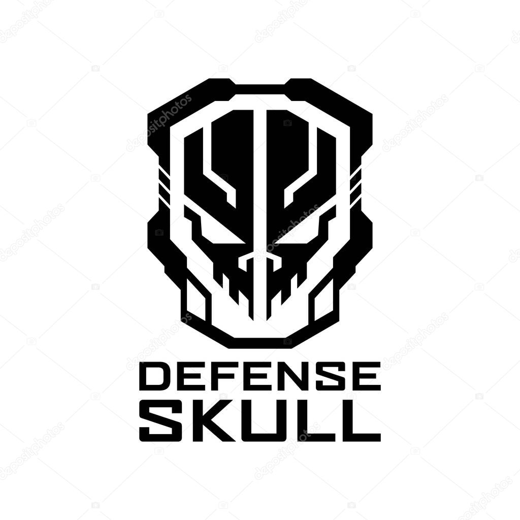 Tactical Defense shield skull logo design template for military, armory, tactical, gear, shop, weapon, army, and other.