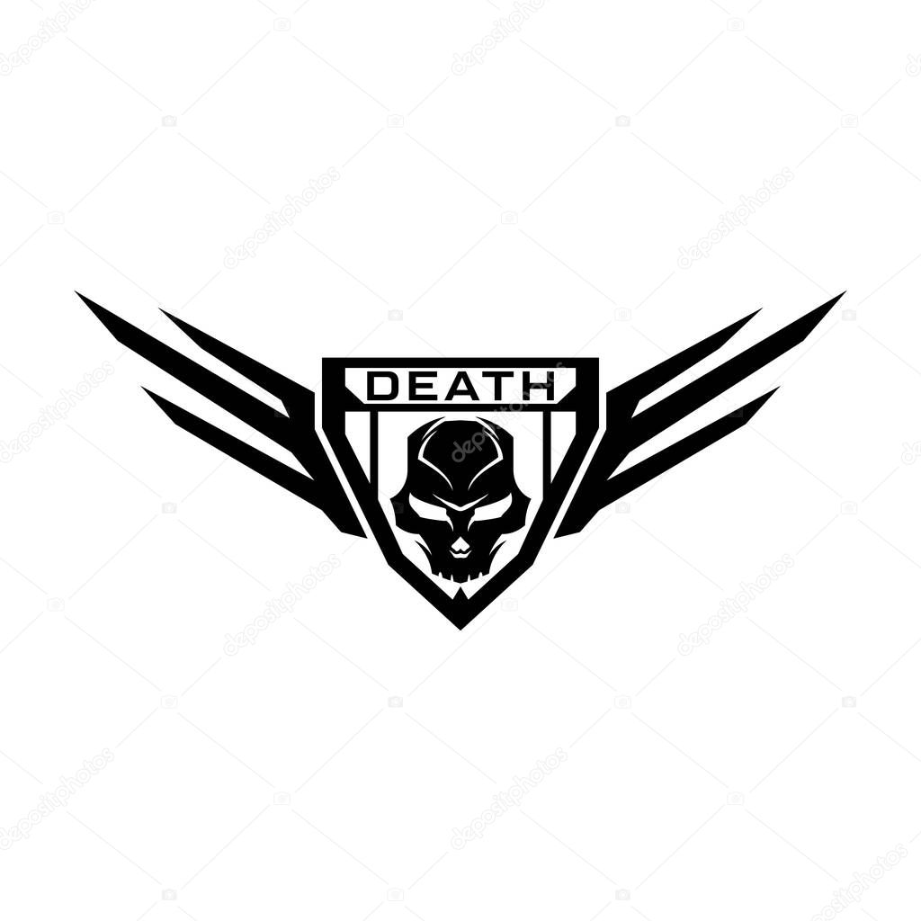 Tactical shield wings skull logo design template for military, armory, tactical, gear, shop, weapon, army, and other