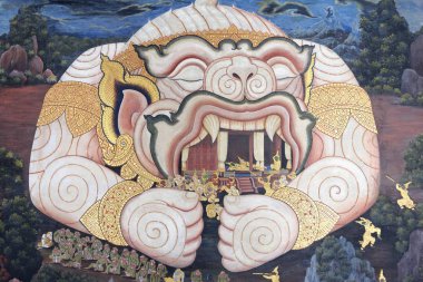 Ramayana Wat Pra Kaew, Bangkok, Tayland, Thailand, duvar resmi