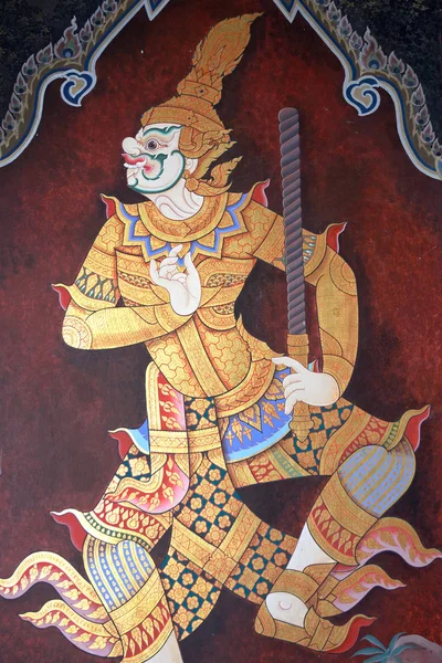 Mural de Ramayana em Wat Pra Kaew, Bangkok, Tailândia — Fotografia de Stock