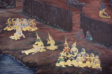 Ramayana Wat Pra Kaew, Bangkok, Tayland, Thailand, duvar resmi