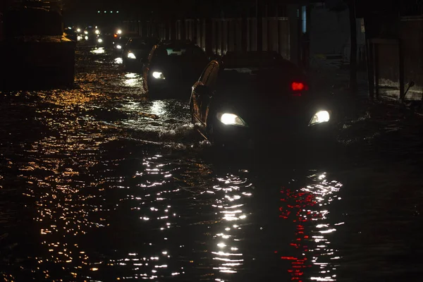 Estradas Inundadas Bangkok Noite Aftre Chovendo — Fotografia de Stock