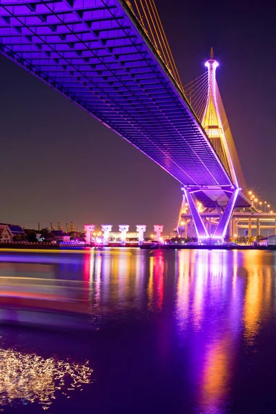 Ponte Bhumibol Notte Sul Fiume Chao Phraya — Foto Stock