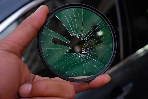 Sluit Camera Lens Filter Glas Gebroken — Stockfoto