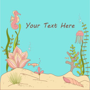 Under The Sea Whimsical Card/Invitation. Vector Illustration.