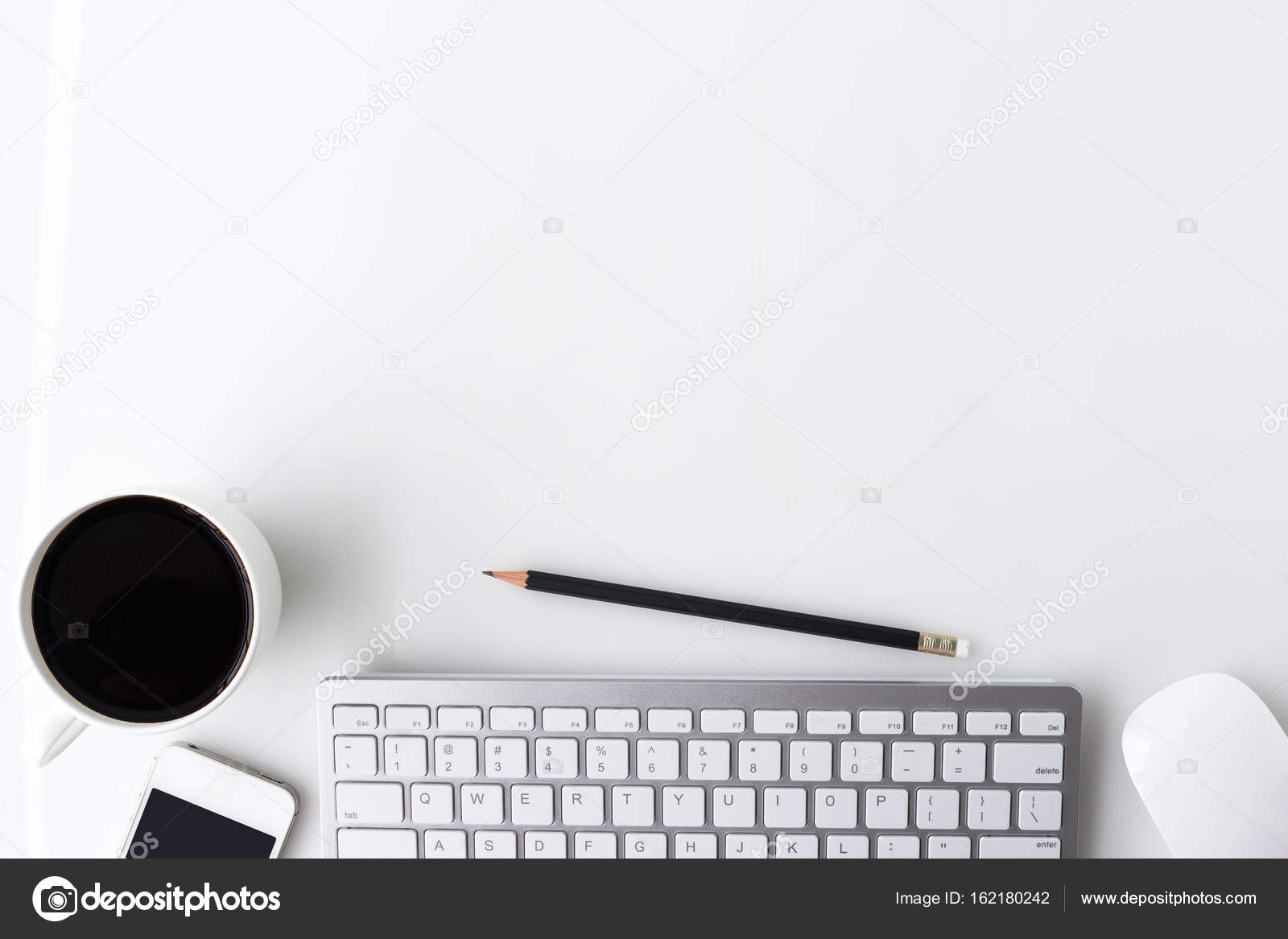 Modern White Office Desk Top Table With A Cup Of Coffee Computer