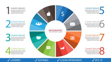 Vektör daire okları infographics ayarlayın. Diyagramı şablonu