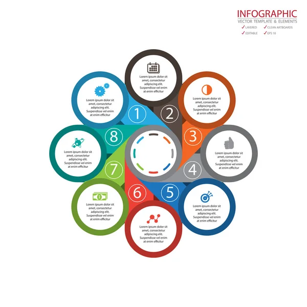 Ensemble d'infographies de flèches de cercle vectoriel. Modèle de diagramme, gra — Image vectorielle