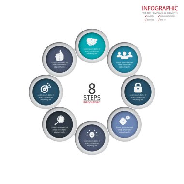 Vektör daire okları infographics ayarlayın. Öğe Infographic, geçici