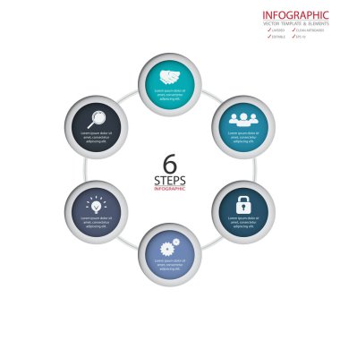 Vektör daire okları infographics ayarlayın. Öğe Infographic, geçici