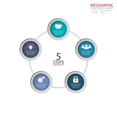 Vektör daire okları infographics ayarlayın. Öğe Infographic, geçici