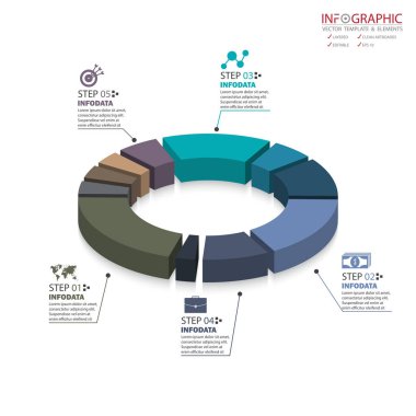 Vektör daire okları infographics ayarlayın. Öğe Infographic, geçici