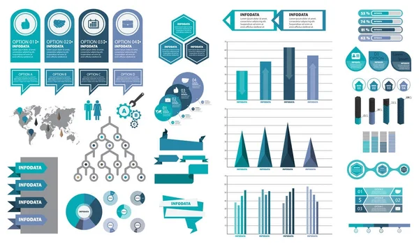 Vektör büyük paket Infographic. Bisiklete binme diyagramı, gra için şablon — Stok Vektör