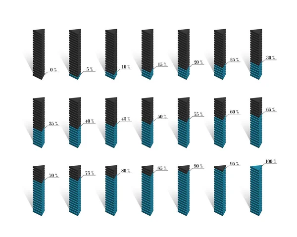 Satz von 3D-Dreiecksdiagrammen mit prozentualen Grafiken, 0 5 10 15 2 — Stockvektor