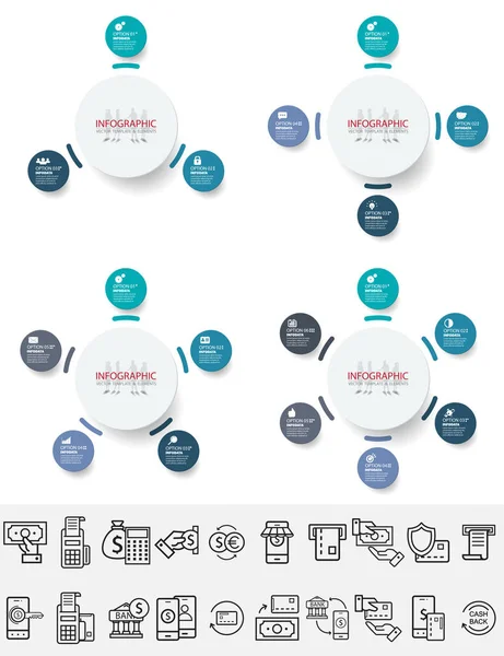 Paquete de infografías de elementos vectoriales 3,4,5,6 opción con iconos. Diseño para negocios, diseño de finanzas, flujo de trabajo, cronología, información, presentación y otros. Infografías abstractas Paquete vectorial 3D . — Vector de stock