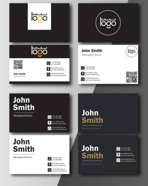 Vektör modern yaratıcı ve temiz kartvizit şablonu. Şirket logosu olan kişisel kartvizit. Temiz düz tasarım. Vektör çizimi. Kartvizit modeli.