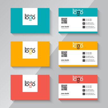 Vektör modern yaratıcı ve temiz kartvizit şablonu. Şirket logosu olan kişisel kartvizit. Temiz düz tasarım. Vektör çizimi. Kartvizit modeli.