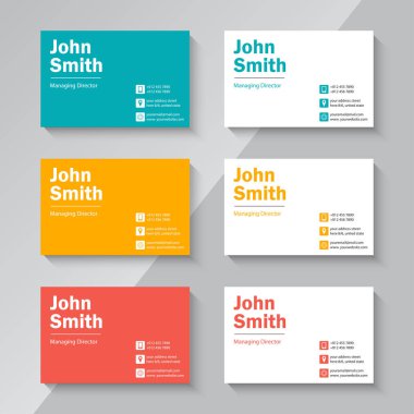 Vektör modern yaratıcı ve temiz kartvizit şablonu. Şirket logosu olan kişisel kartvizit. Temiz düz tasarım. Vektör çizimi. Kartvizit modeli.