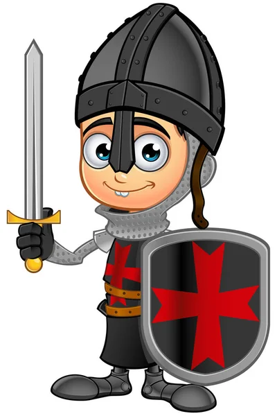 Oğlan siyah Knight - kalkan ve Kılıç Holding — Stok Vektör