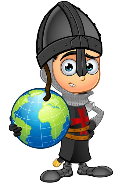 小男孩黑骑士-托着地球仪 图库矢量图片