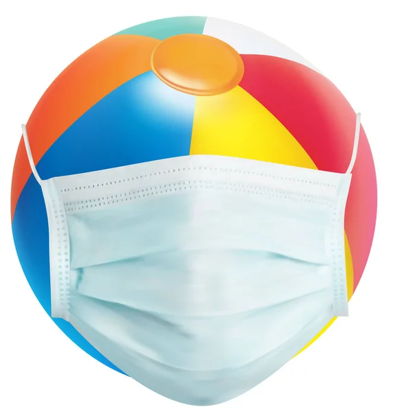 Strandbal Met Medisch Masker Geïsoleerd Witte Achtergrond Realistische Vector — Stockvector