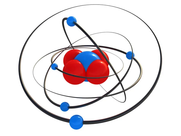 Beyaz arka plan kırmızı üzerinde izole bir atom — Stok fotoğraf