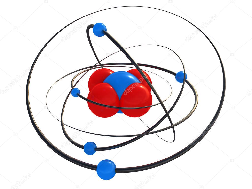 An atom isolated on a white background red