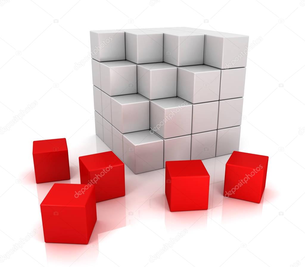 white and red cubes 3d