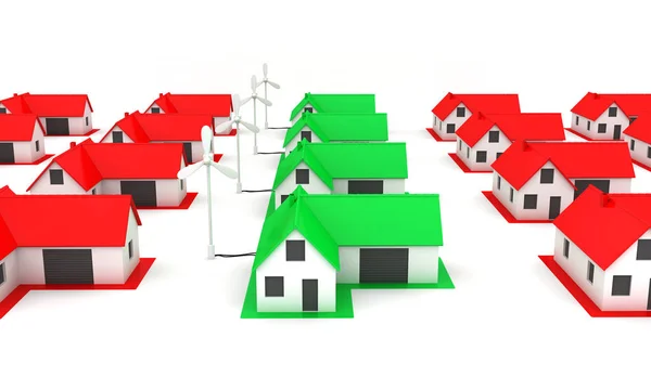 Petites maisons vertes avec moulins à vent — Photo
