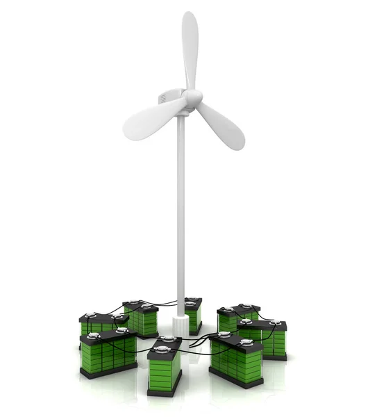 Windturbine en accu 's — Stockfoto