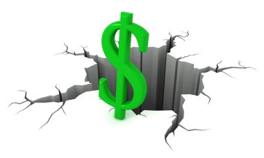 3D yeşil Doları sembolü uçurumun yakınındaki.