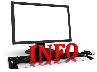 Boş beyaz ekran ve kırmızı kelime bilgisi ile 3D bilgisayar monitörü