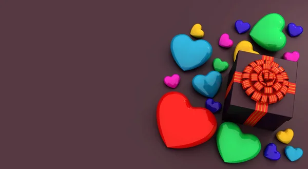 Сердца в подарок. Символ сердца и подарочная коробка на темном фоне — стоковое фото