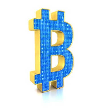 Beyaz zemin üzerinde altın bitcoin işareti.