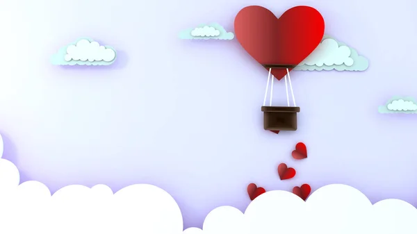 Szív alakú léggömb repül az ég hátterében. Boldog Valentin-napot! — Stock Fotó