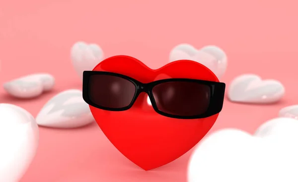 Heart in black eyeglasses. Blurred background