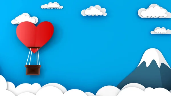 Balon w kształcie serca latający na niebie i górskim tle. Szczęśliwych Walentynek Obrazek Stockowy