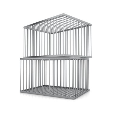Two metal cages isolated on a white background. The concept of deterrence