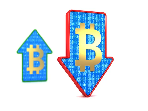 Bitcoin cryptocurrency concept cheapening. Blurred background. 免版税图库图片