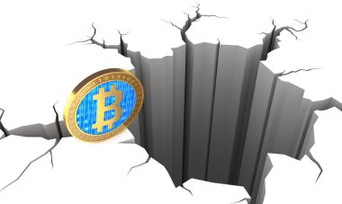 Bitcoin cryptocurrency near failure. Cryptocurrency crash concept