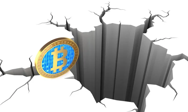 Bitcoin cryptocurrency near failure. Cryptocurrency crash concept Stok Resim