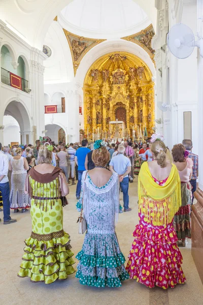Pilgrims inside of the hermitage of El Rocio, Spain — Stock Photo, Image