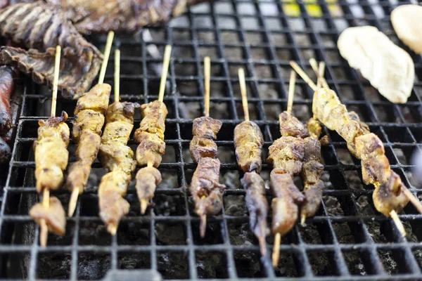 Vlees spuugt op de grill — Stockfoto