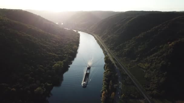 Buques de carga en el río — Vídeos de Stock