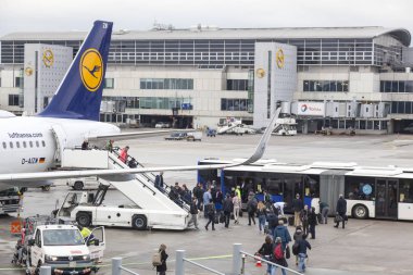 Lufthansa Airbus deboarding in Frankfurt Airport clipart